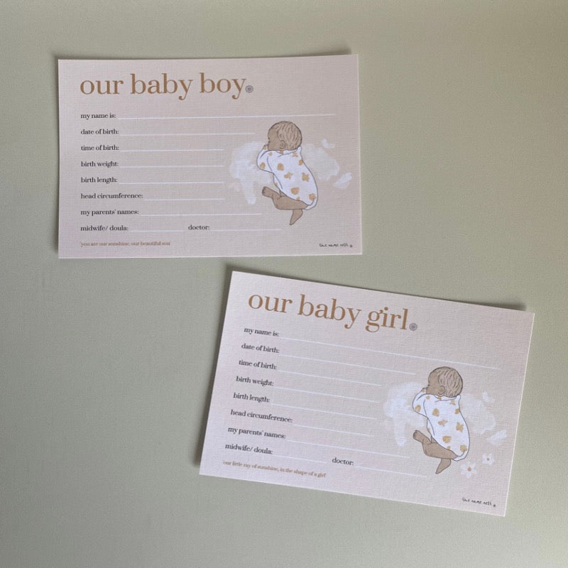 Our baby birth card- The Name Nest